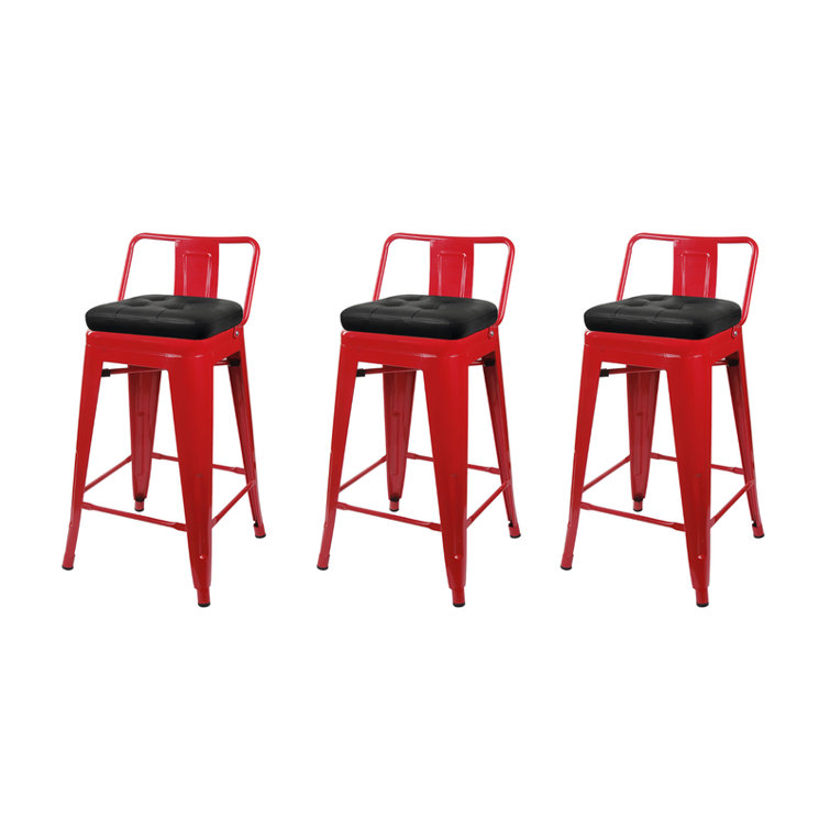 17 Stories 24Inch Counter Height Low Back Metal Stool with Black Vegan